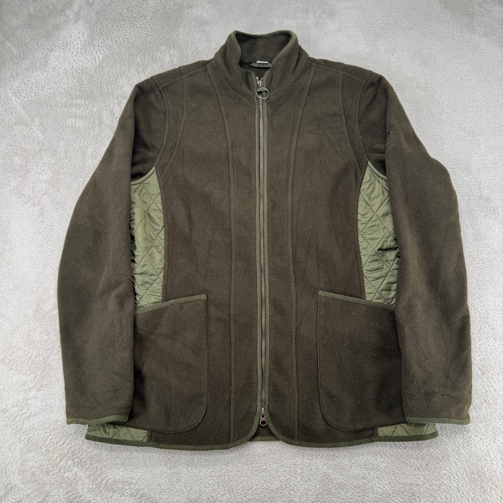 Barbour Mens Full Zip Fleece Jacket Size 12 Green Preowned Flaw Small Hole